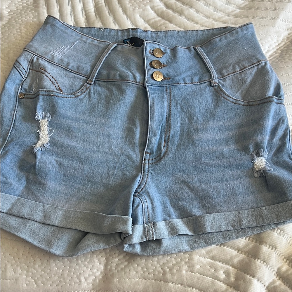 Always Friday Light Blue Jean Shorts with Distressed Details